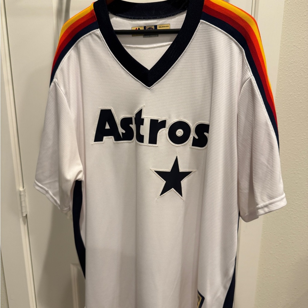 Astros White Jersey with Multicolor Stripes